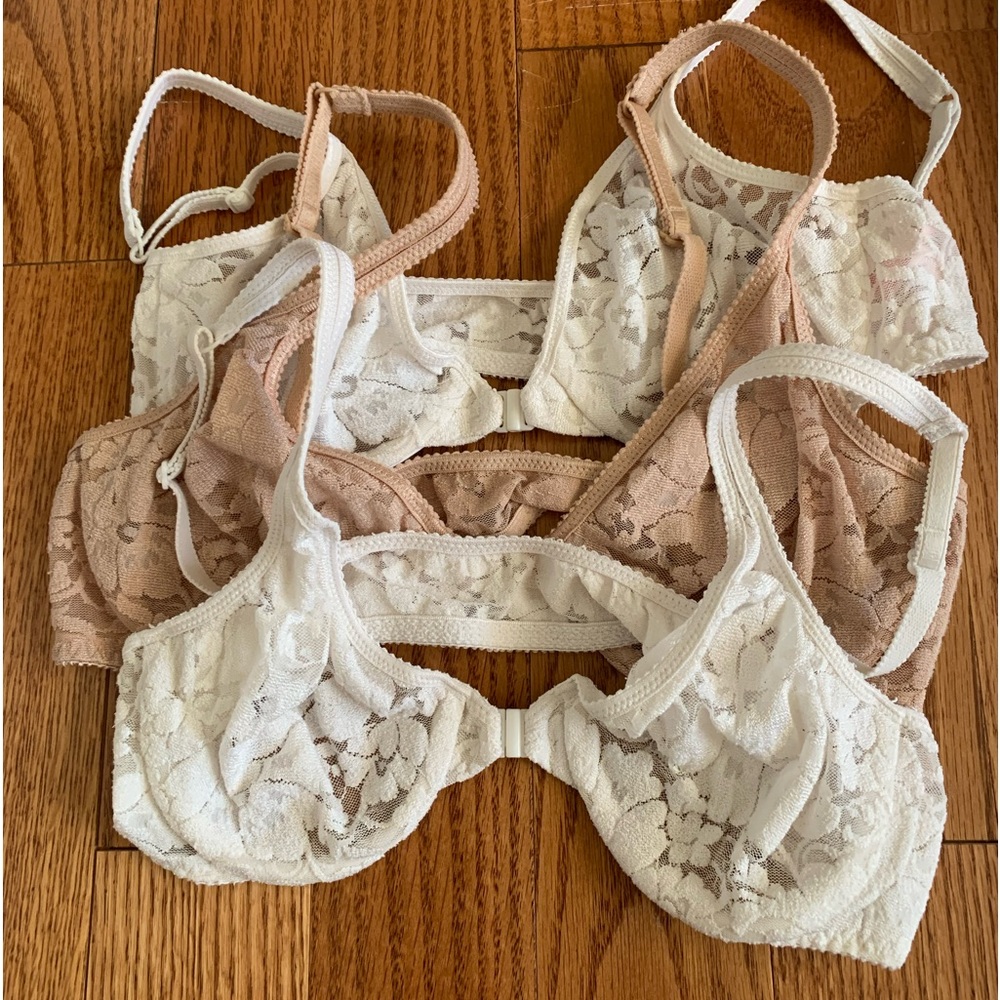 Victorias secret emma bras 36b set of 3 excellent 2 white 1 nude